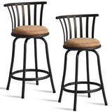 Set of Two 24" Brown and Black Microfiber and Metal Low Back Counter Height Swivel Bar Chairs