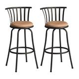 Set of Two 29" Brown and Black Microfiber and Metal Low Back Bar Height Swivel Bar Chairs