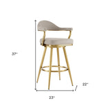 26" Taupe and Gold Fabric and Stainless Steel Counter Height Swivel Bar Chair