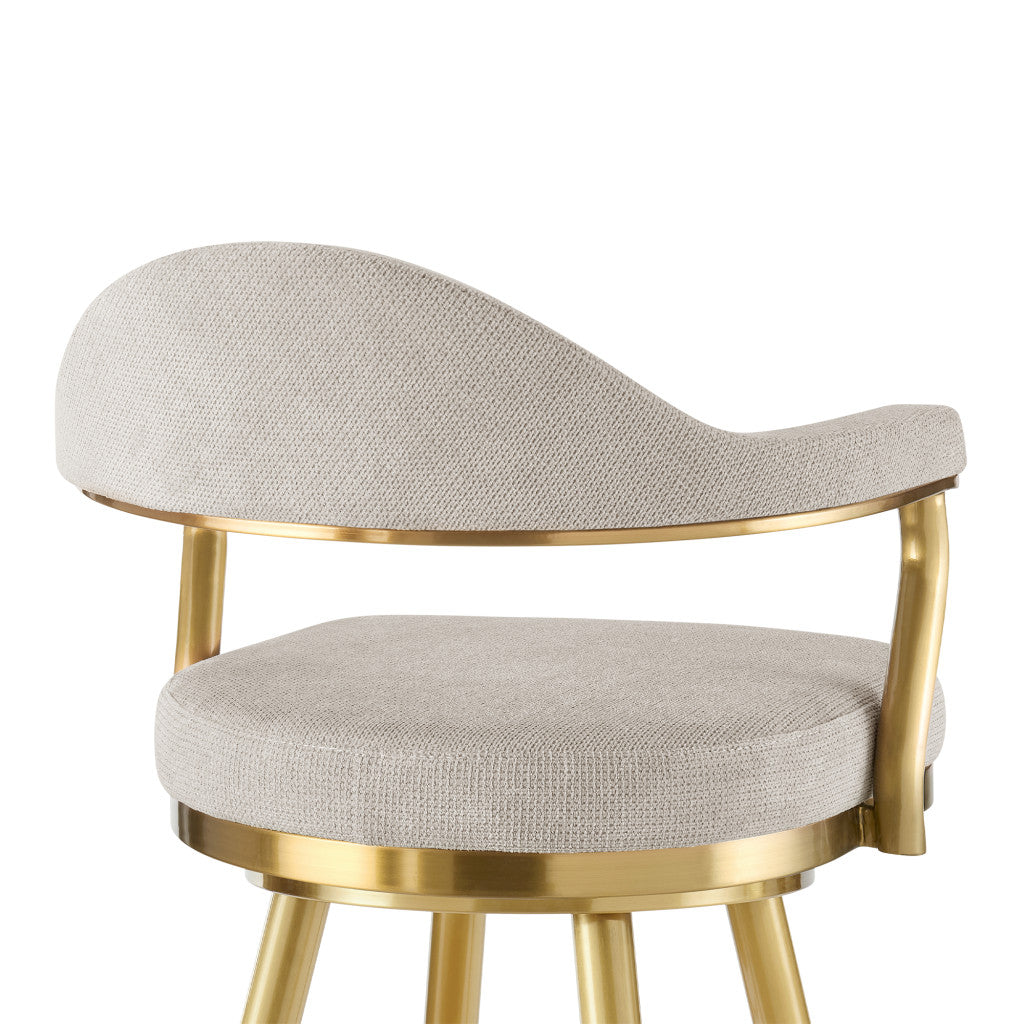 26" Taupe and Gold Fabric and Stainless Steel Counter Height Swivel Bar Chair