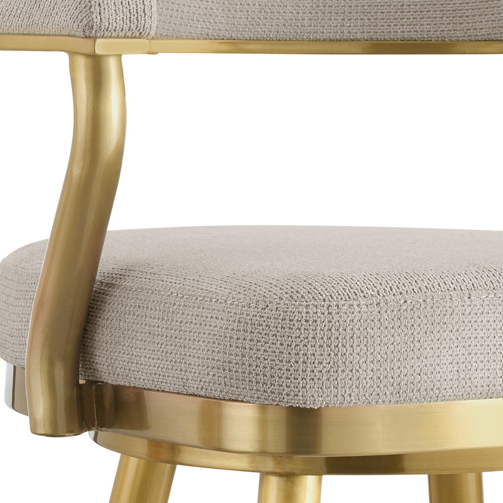 26" Taupe and Gold Fabric and Stainless Steel Counter Height Swivel Bar Chair