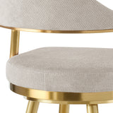 26" Taupe and Gold Fabric and Stainless Steel Counter Height Swivel Bar Chair