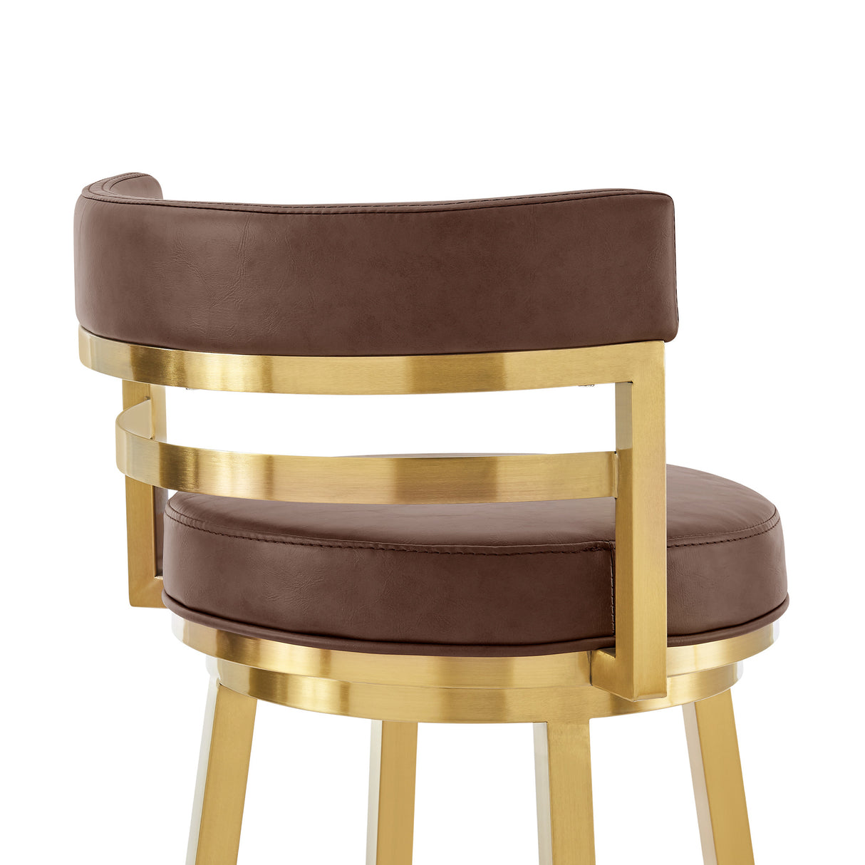 26" Coffee and Gold Faux Leather and Stainless Steel Low Back Counter Height Swivel Bar Chair