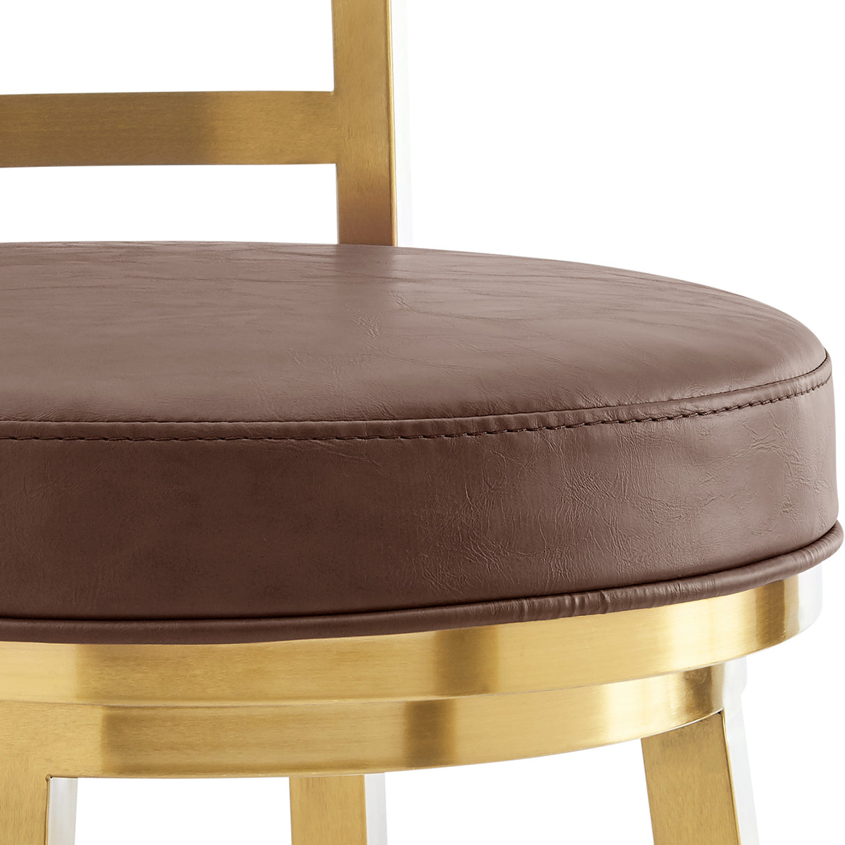 26" Coffee and Gold Faux Leather and Stainless Steel Low Back Counter Height Swivel Bar Chair