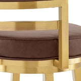 26" Coffee and Gold Faux Leather and Stainless Steel Low Back Counter Height Swivel Bar Chair