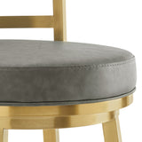 26" Gray and Gold Faux Leather and Stainless Steel Low Back Counter Height Swivel Bar Chair