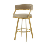 30" Sand and Gold Faux Leather and Stainless Steel Low Back Bar Height Swivel Bar Chair