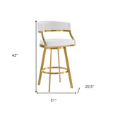 30" White and Gold Faux Leather and Stainless Steel Low Back Bar Height Swivel Bar Chair