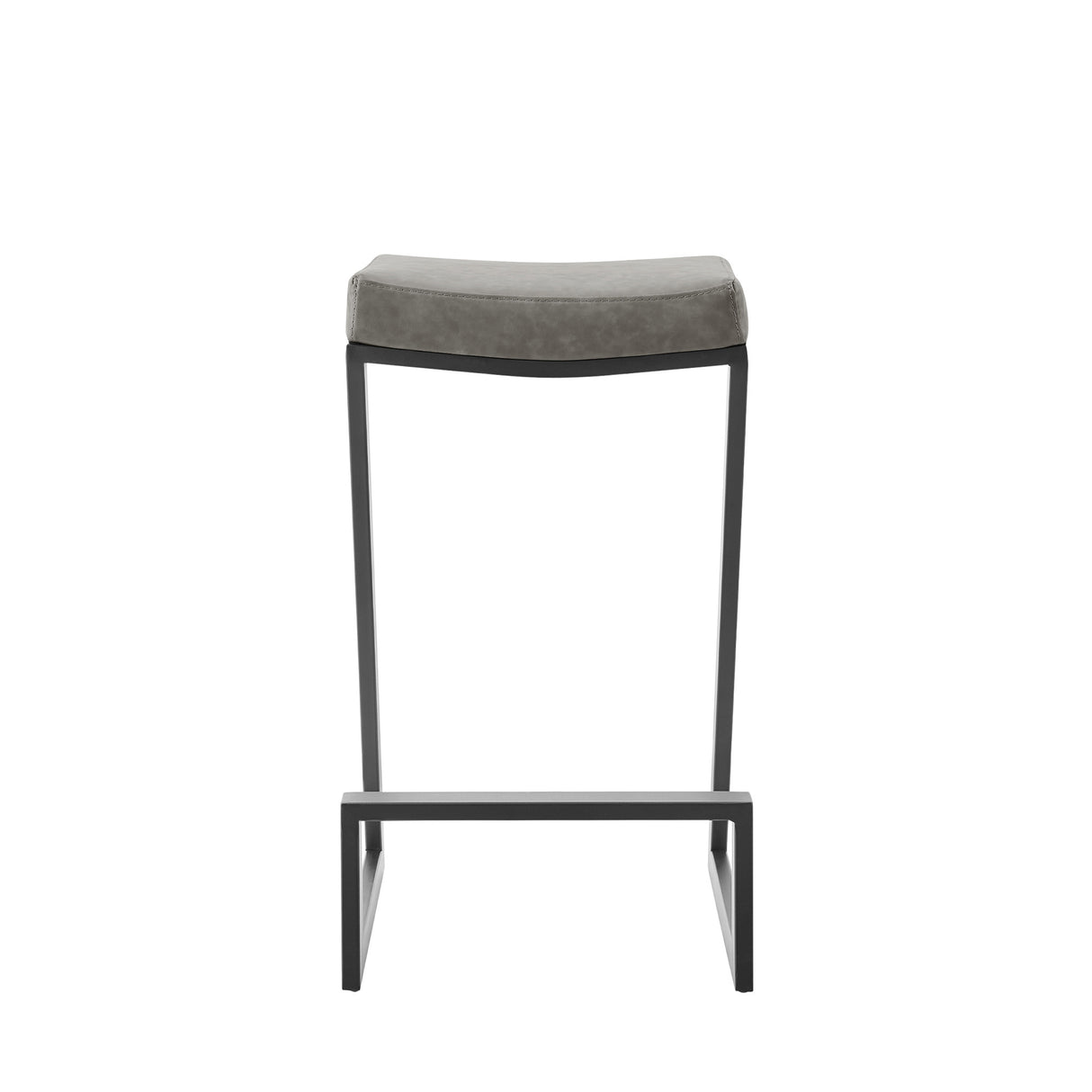 30" Gray and Black Faux Leather and Iron Backless Bar Height Bar Chair