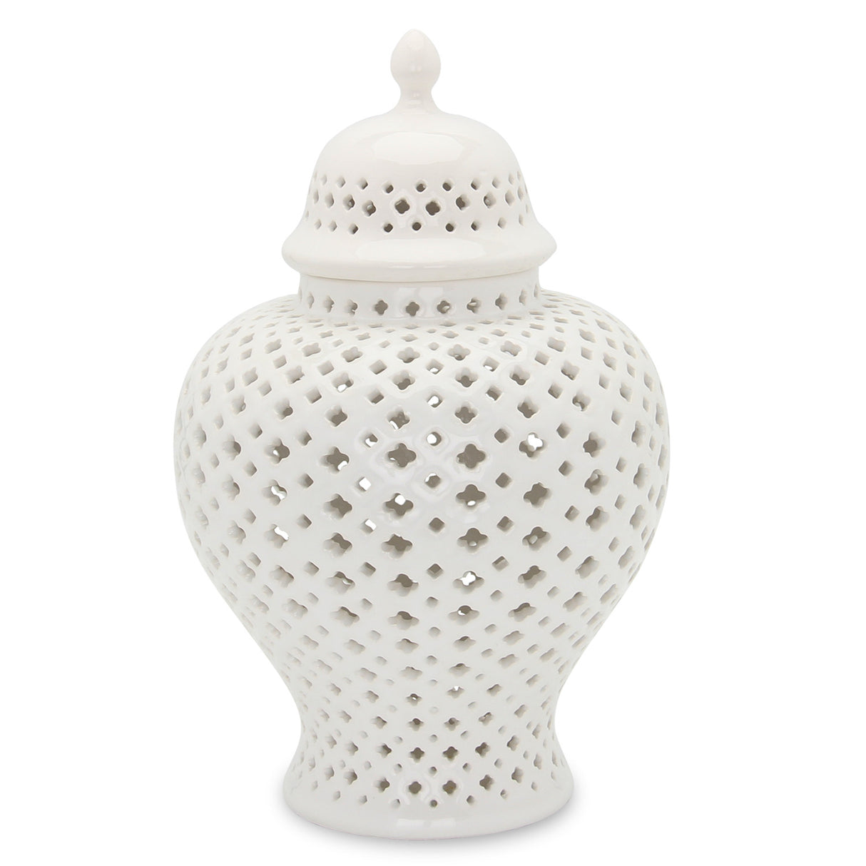 19" White Pierced Urn Ceramic Ginger Jar