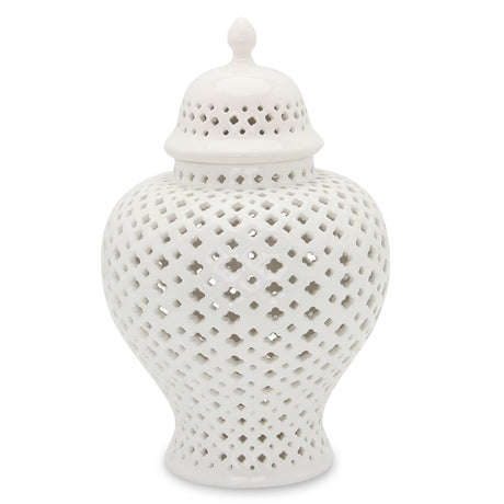 19" White Pierced Urn Ceramic Ginger Jar