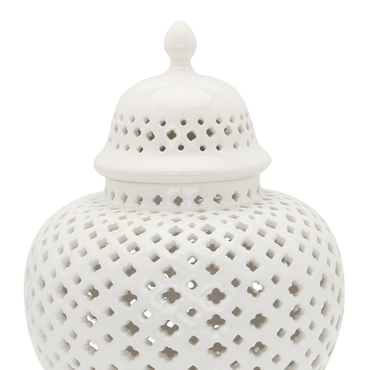 19" White Pierced Urn Ceramic Ginger Jar