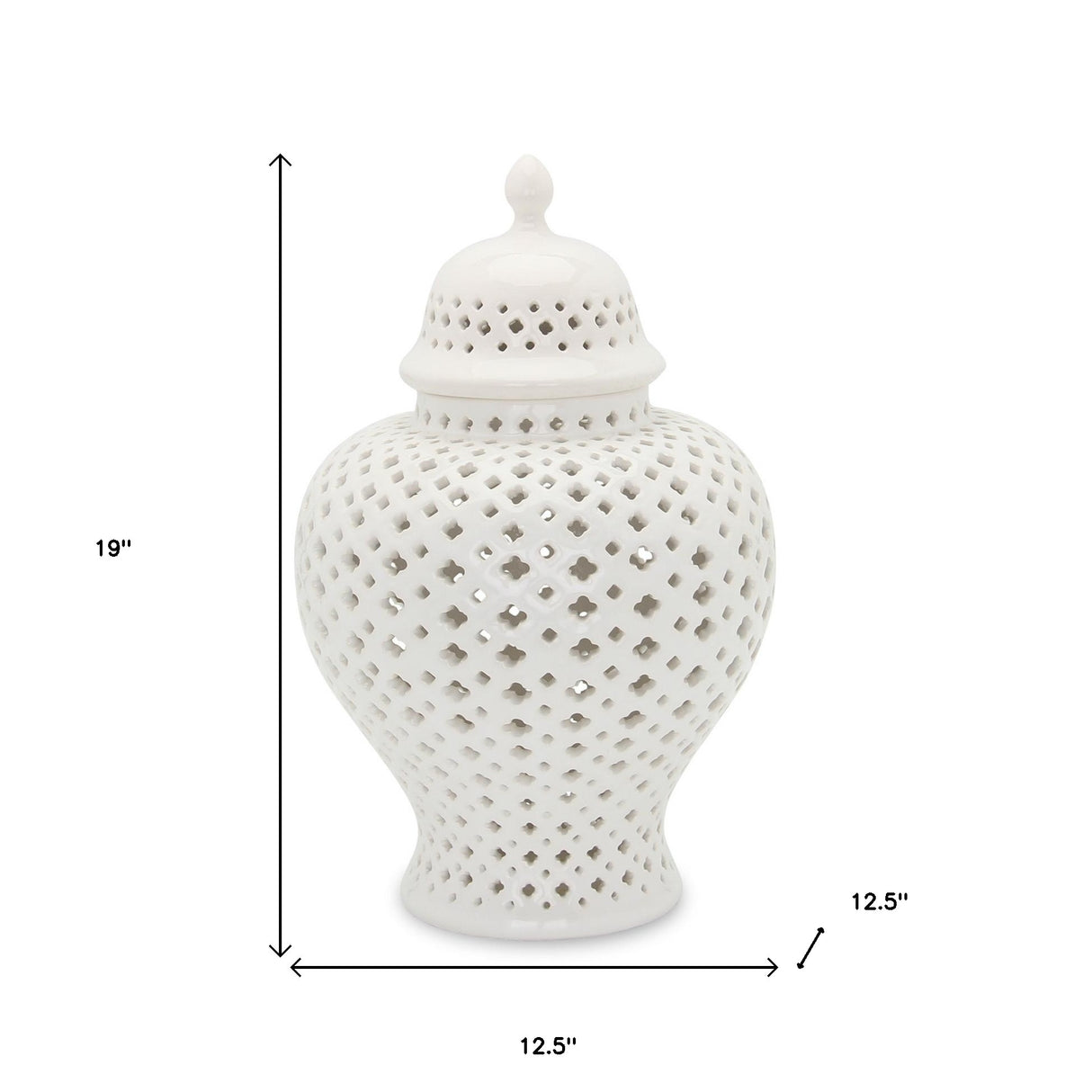 19" White Pierced Urn Ceramic Ginger Jar