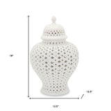 19" White Pierced Urn Ceramic Ginger Jar