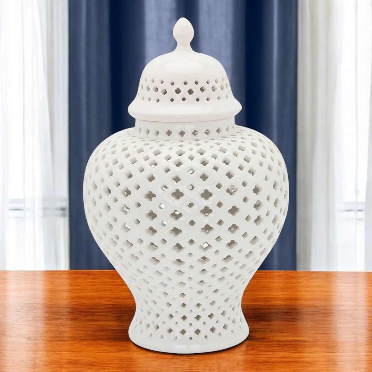 19" White Pierced Urn Ceramic Ginger Jar