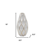 18" White and Gold Geometric Wavy Ceramic Table Vase