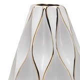 18" White and Gold Geometric Wavy Ceramic Table Vase