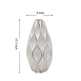 18" White and Gold Geometric Wavy Ceramic Table Vase