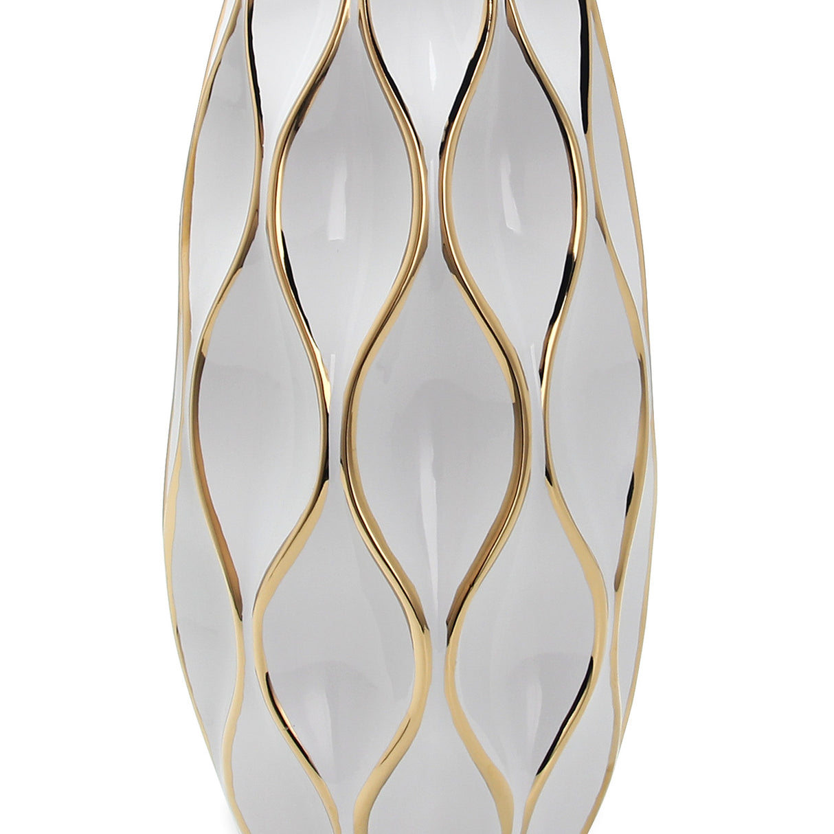 18" White and Gold Geometric Wavy Ceramic Table Vase