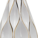 18" White and Gold Geometric Wavy Ceramic Table Vase