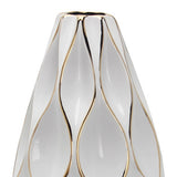 18" White and Gold Geometric Wavy Ceramic Table Vase