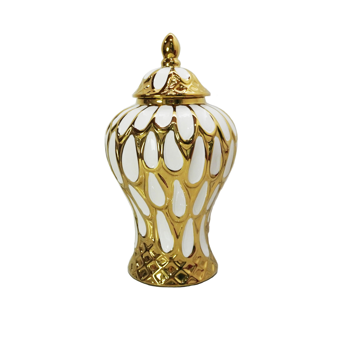 18" White and Gold Abstract Urn Ceramic Ginger Jar