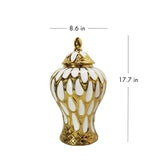 18" White and Gold Abstract Urn Ceramic Ginger Jar