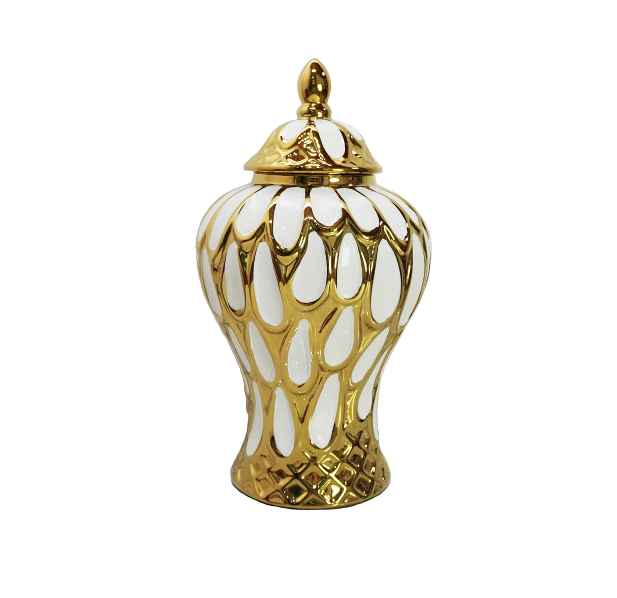 18" White and Gold Abstract Urn Ceramic Ginger Jar