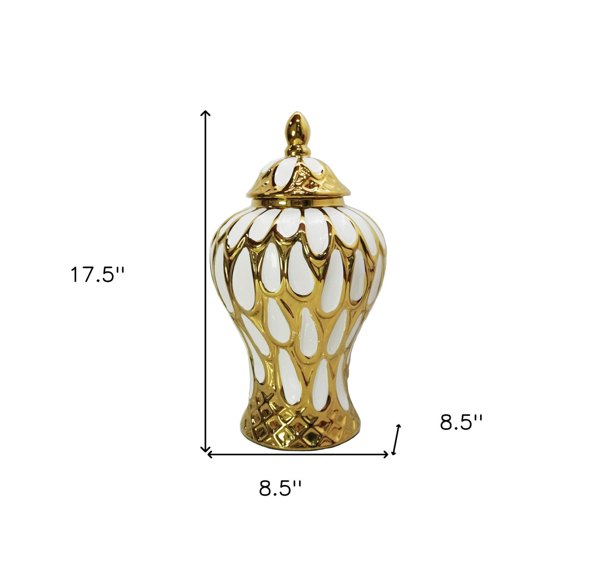 18" White and Gold Abstract Urn Ceramic Ginger Jar