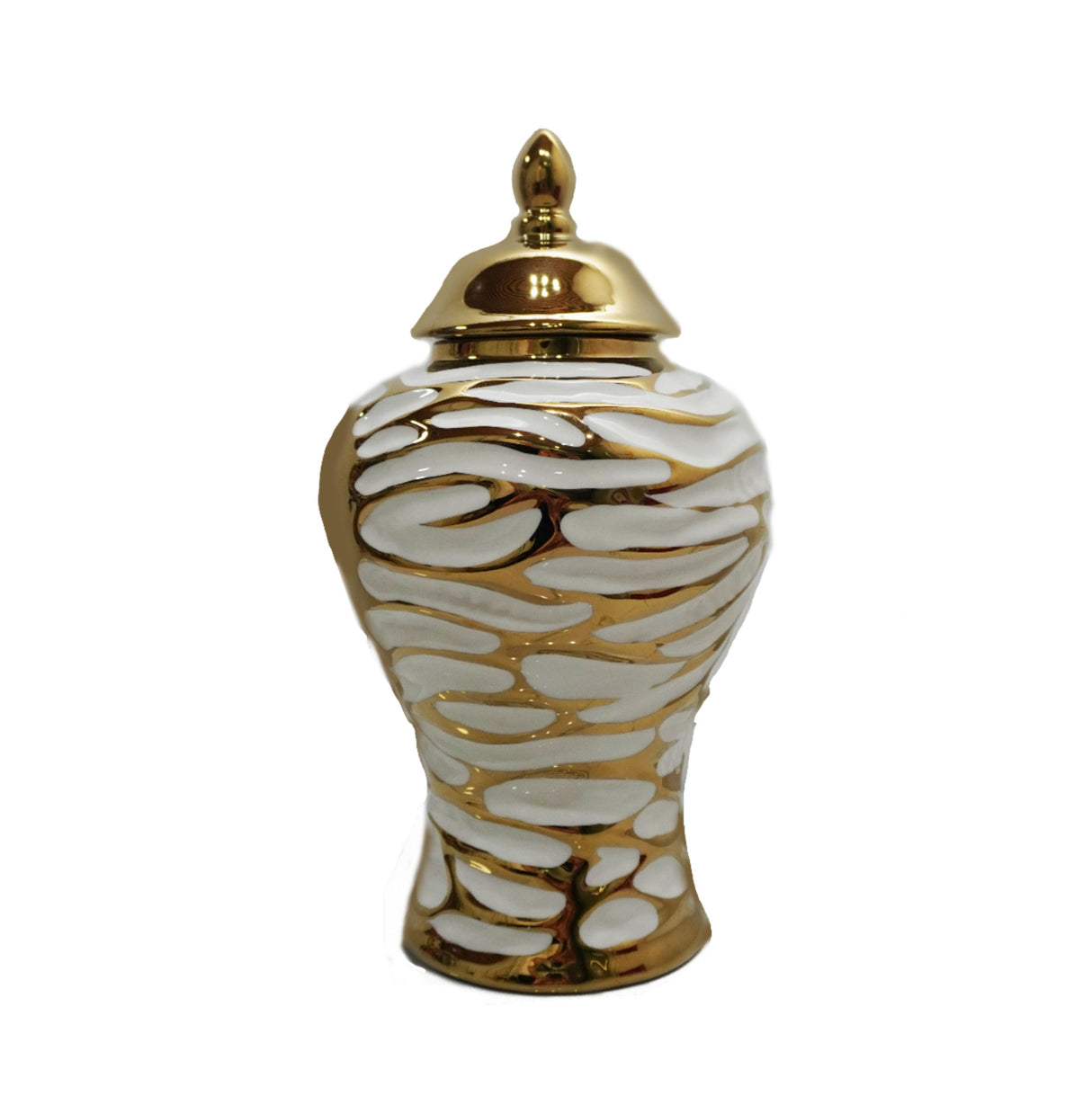 18" White and Gold Abstract Urn Ceramic Ginger Jar