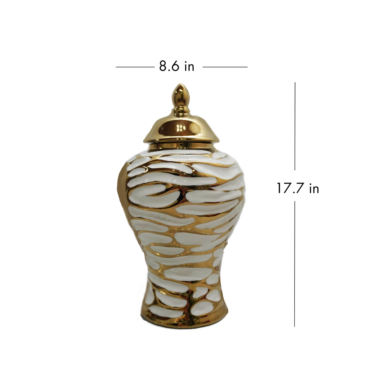 18" White and Gold Abstract Urn Ceramic Ginger Jar