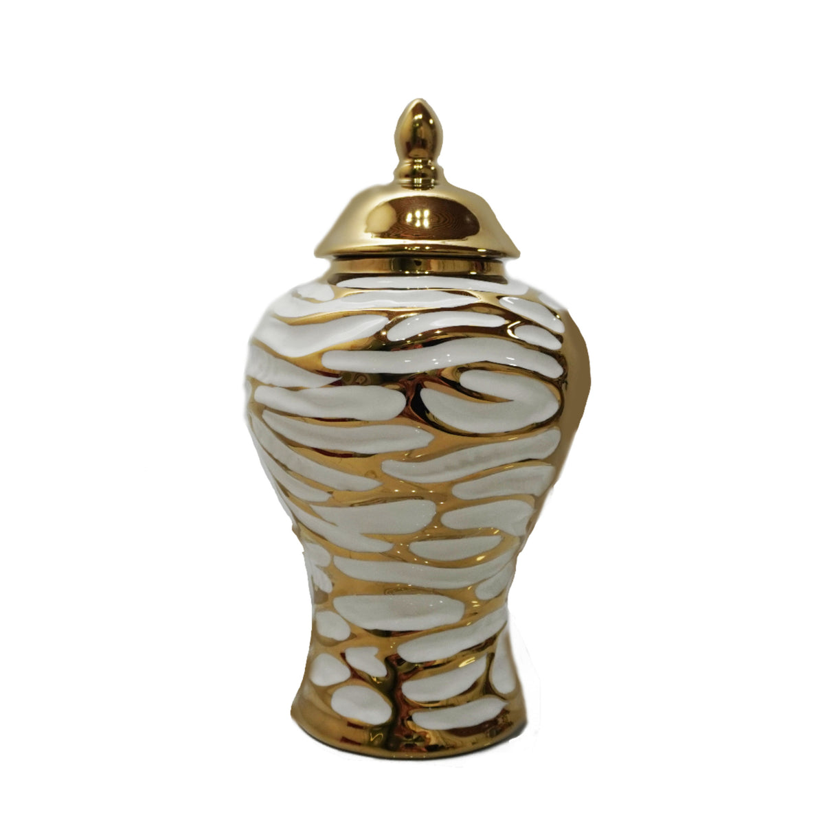 18" White and Gold Abstract Urn Ceramic Ginger Jar