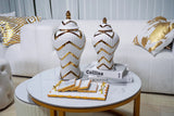 18" White and Gold Chevron Urn Ceramic Ginger Jar