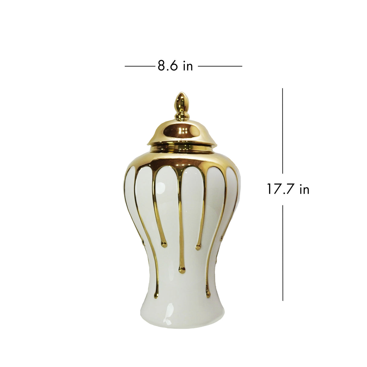 18" White and Gold Abstract Urn Ceramic Ginger Jar