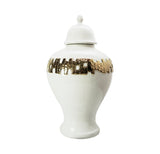 18" White and Gold Urn Ceramic Ginger Jar With Sculptural Details