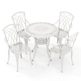 5 Piece Patio Bistro Table Chair Set with Umbrella Hole and Aluminum Frame-White