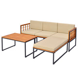5 Pieces Patio Furniture Set Acacia Wood Sectional Set with Heavy-Duty Metal Frame-Beige