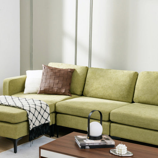 Modular L-shaped Sectional Sofa with Reversible Ottoman and 2 USB Ports-Green