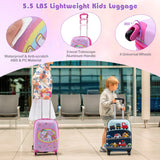 5 Piece Kids Luggage Set with Backpack  Neck Pillow  Name Tag  Lunch Bag-Hot Pink