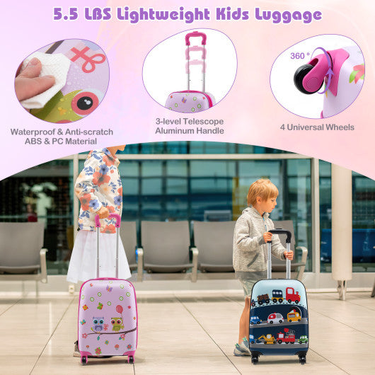 5 Piece Kids Luggage Set with Backpack  Neck Pillow  Name Tag  Lunch Bag-Pink