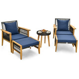 5 Piece Patio Furniture Set with Coffee Table and 2 Ottomans-Navy