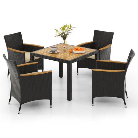 5 Pieces Patio Dining Table Set for 4 with Umbrella Hole