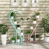 5 Tier Metal Plant Stand with Hanging Hook for Multiple Plants-Pink & Blue