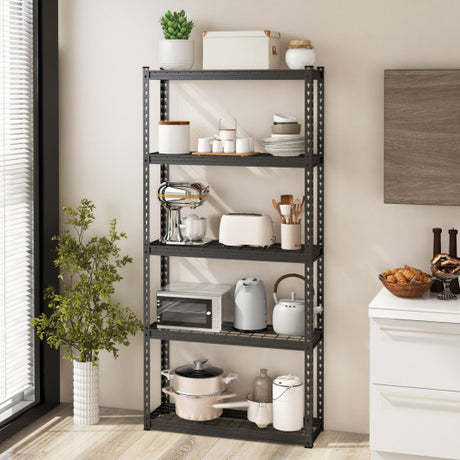 5-Tier Metal Shelving Unit with Anti-slip Foot Pad Height Adjustable Shelves for Garage-S