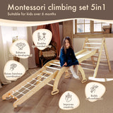 5in1 Montessori Climbing Frame Set: Triangle Ladder + Arch/Rocker + Slide Board/Ramp + Netting rope + Cushion