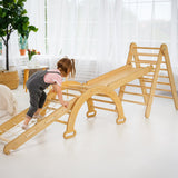 5in1 Montessori Climbing Frame Set: Triangle Ladder + Arch/Rocker + Slide Board/Ramp + Netting rope + Cushion