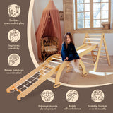 5in1 Montessori Climbing Frame Set: Triangle Ladder + Arch/Rocker + Slide Board/Ramp + Netting rope + Cushion