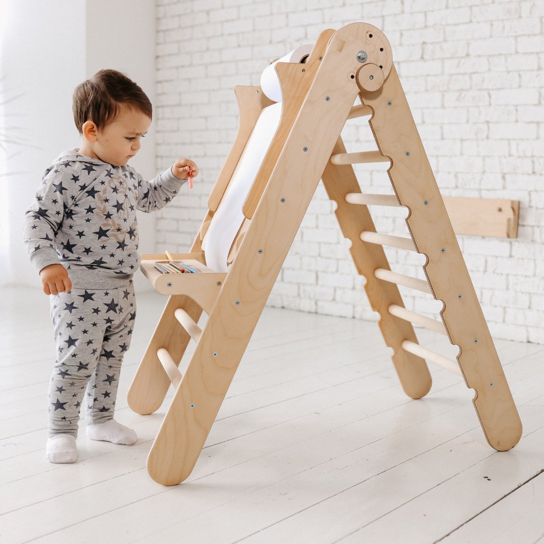 5in1 Montessori Climbing Set: Triangle Ladder + Climbing Arch + Slide Board + Cushion + Art Addition