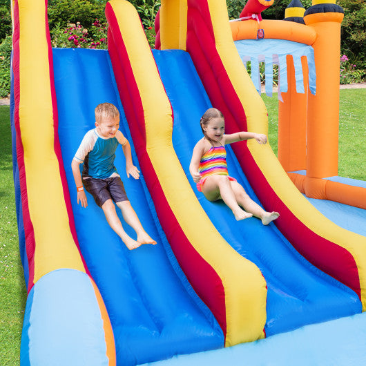 6-In-1 Inflatable Water Slide with Dual Slides and Cave Crawling Game without Blower