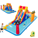 6-In-1 Inflatable Water Slide with Dual Slides Climbing Wall and Cave Crawling Game with 950W Blower